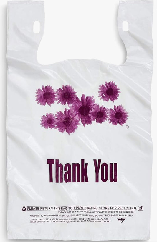 Purple Flower Thank You Plastic Heavy Duty Shopping Bags - 400pcs/case