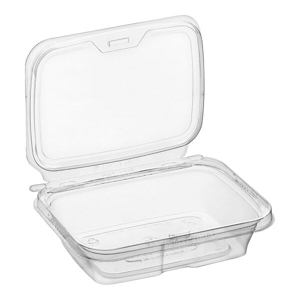 Inline Plastics Safe-T-Fresh 20 oz. Tamper-Resistant, Tamper-Evident Rectangular Hinged Container with Flat Lid - 200/Case