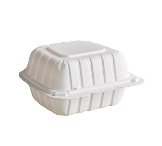 6x6 1-Compartment Microwaveable White Plastic Hinged - 250/Case