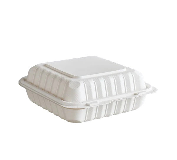 8" x 8" 1-Compartment Microwaveable White Plastic Hinged Container - 150/Case