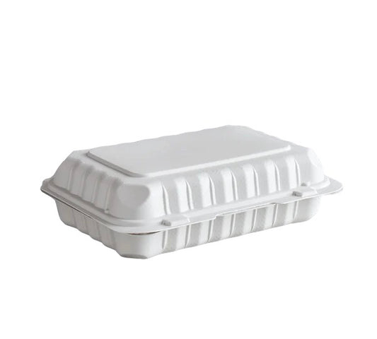 9" x 6" 1-Compartment Microwaveable White Plastic Hinged Container - 150/Case